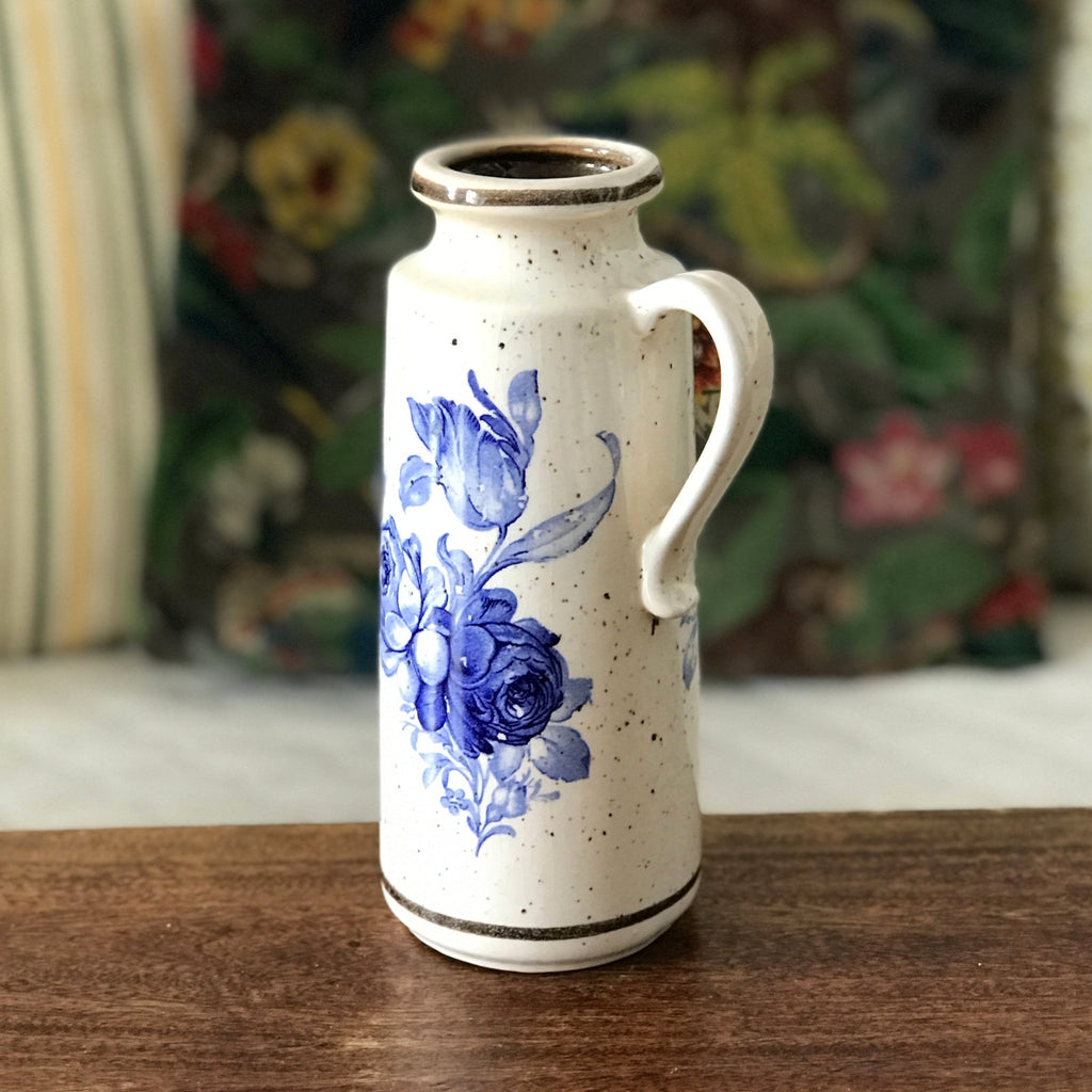 Vase pot céramique mouchetée décor Fleurs Bleues Scheurich West Germany par Hello Broc brocante en ligne