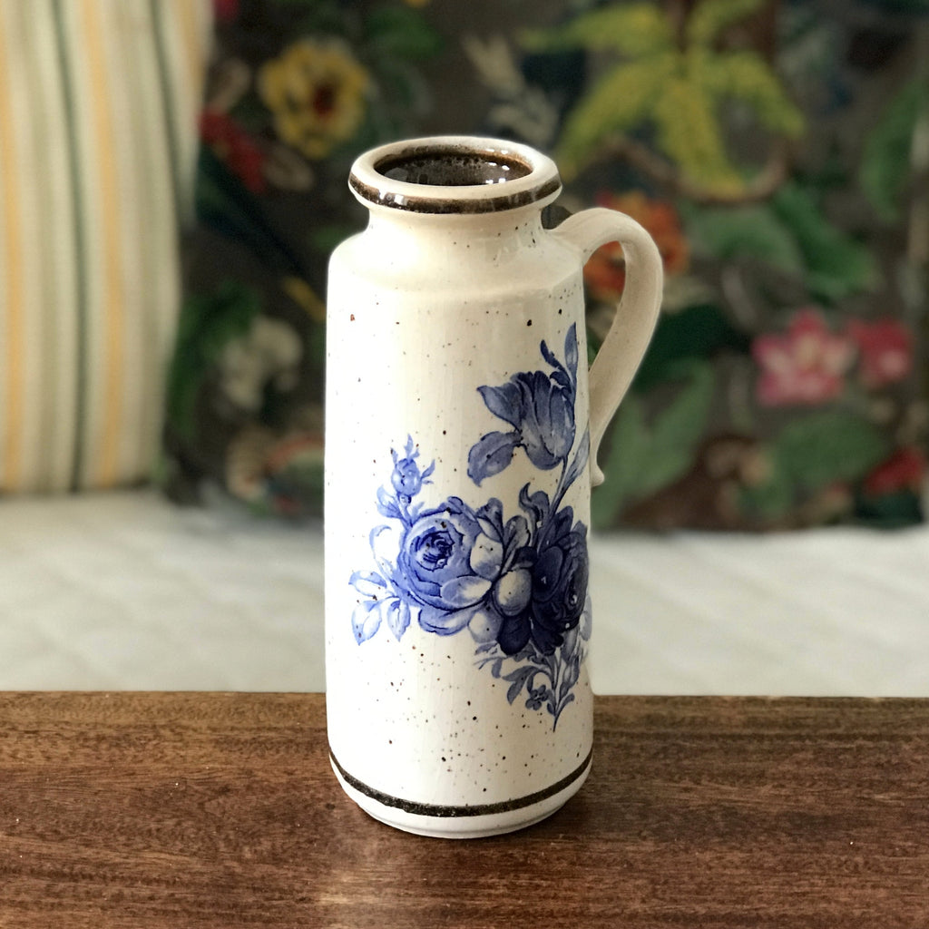 Vase pot céramique mouchetée décor Fleurs Bleues Scheurich West Germany par Hello Broc brocante en ligne