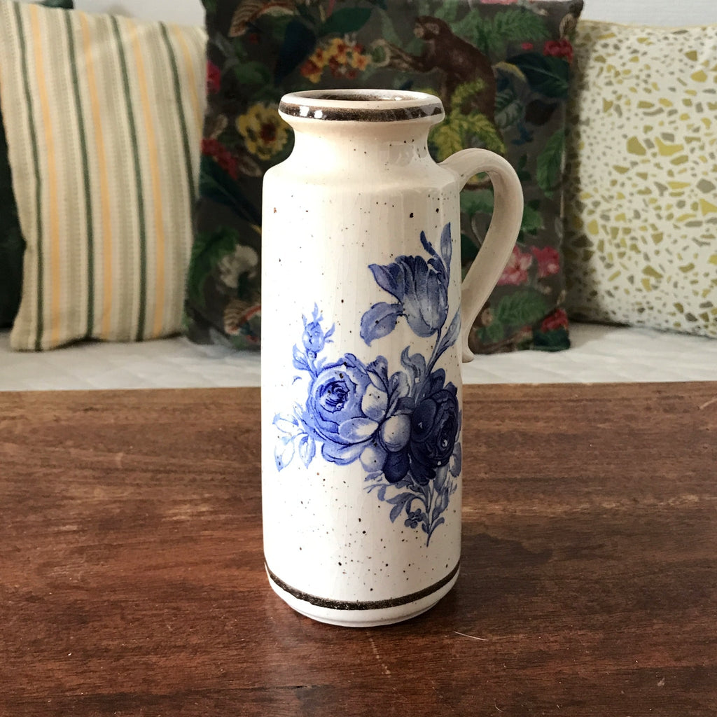 Vase pot céramique mouchetée décor Fleurs Bleues Scheurich West Germany par Hello Broc brocante en ligne