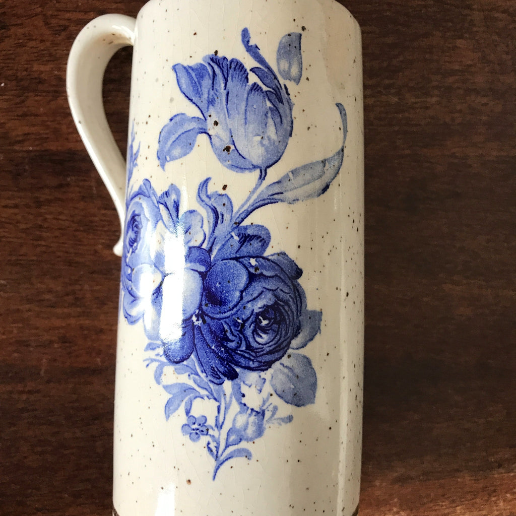 Vase pot céramique mouchetée décor Fleurs Bleues Scheurich West Germany par Hello Broc brocante en ligne