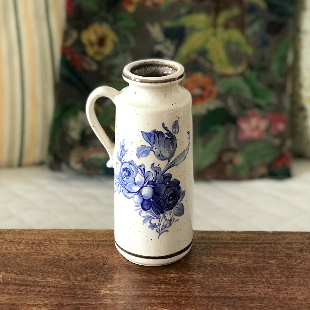 Vase pot céramique mouchetée décor Fleurs Bleues Scheurich West Germany par Hello Broc brocante en ligne