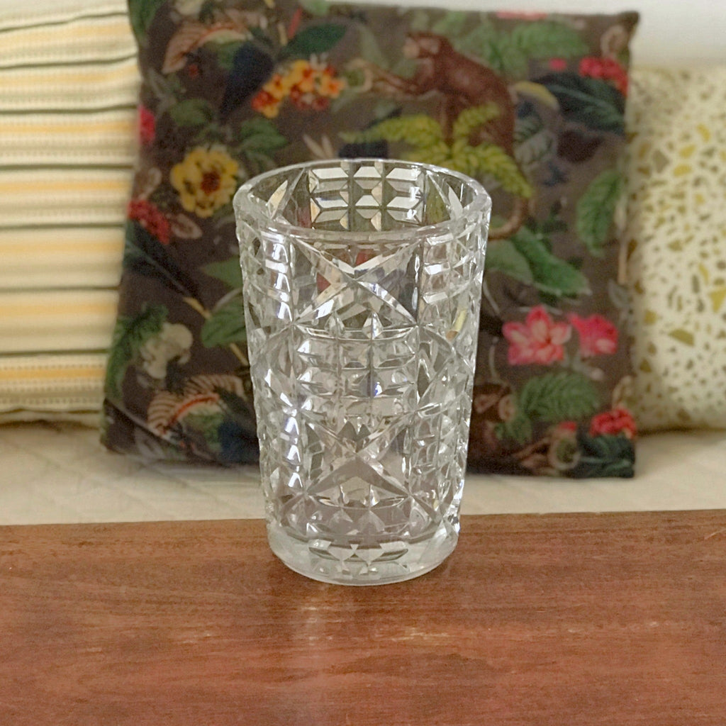 Grand vase cylindrique évasé en cristal de Bayel hauteur 21 cm par Hello Broc brocante en ligne