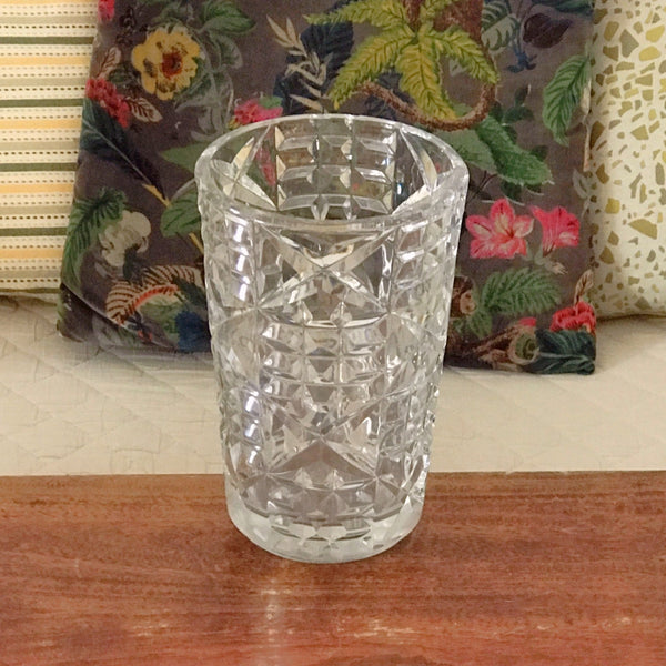 Grand vase cylindrique évasé en cristal de Bayel hauteur 21 cm par Hello Broc brocante en ligne