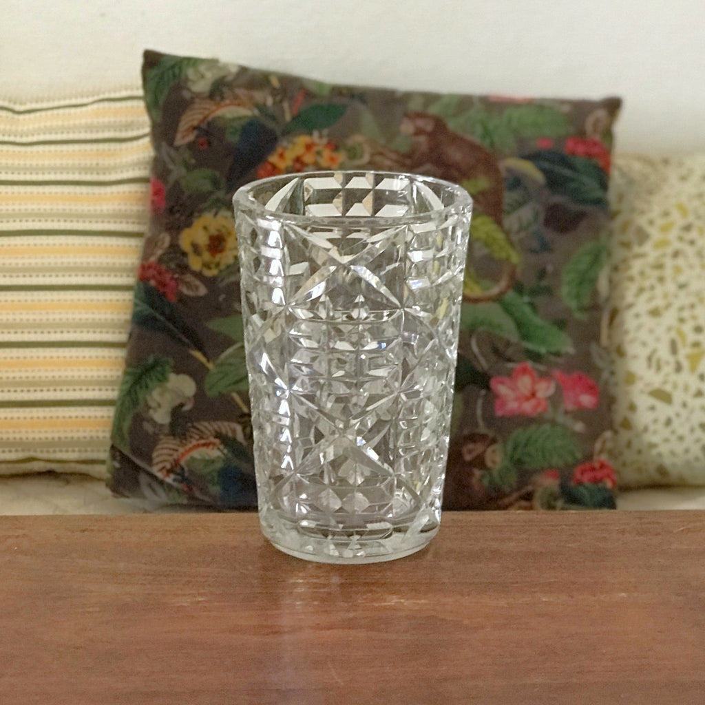 Grand vase cylindrique évasé en cristal de Bayel hauteur 21 cm par Hello Broc brocante en ligne