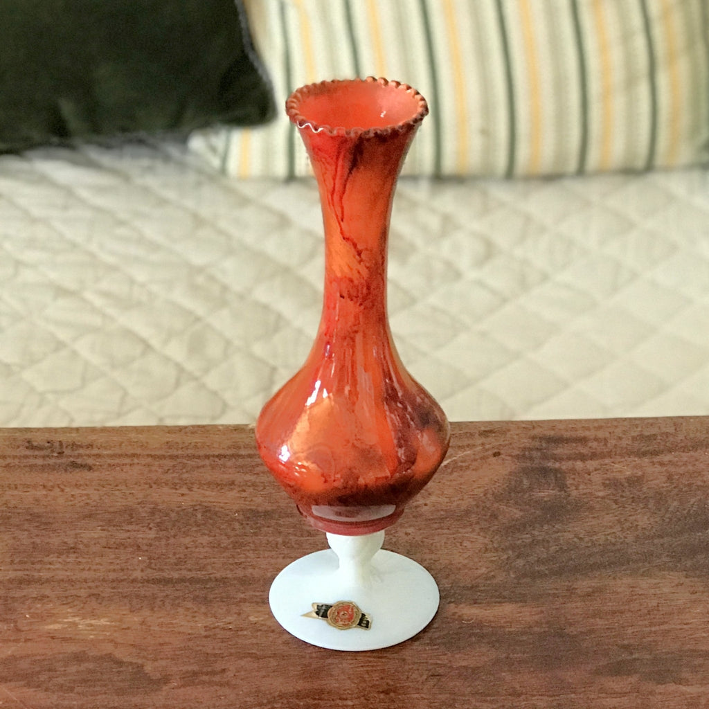 Soliflore vintage orange en verre opalin italien par Hello Broc brocante en ligne