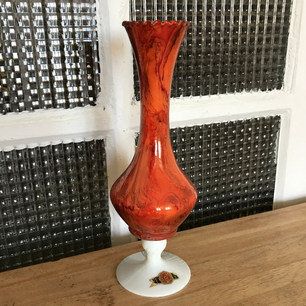 Soliflore vintage orange en verre opalin italien par Hello Broc brocante en ligne