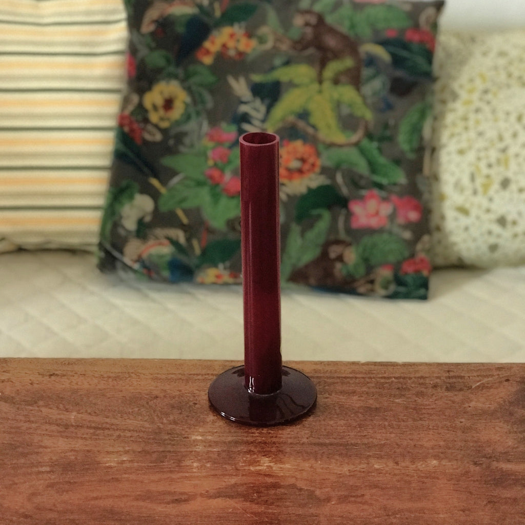 Soliflore droit en verre moulé rouge bordeaux de marque Celerie par Hello Broc brocante en ligne