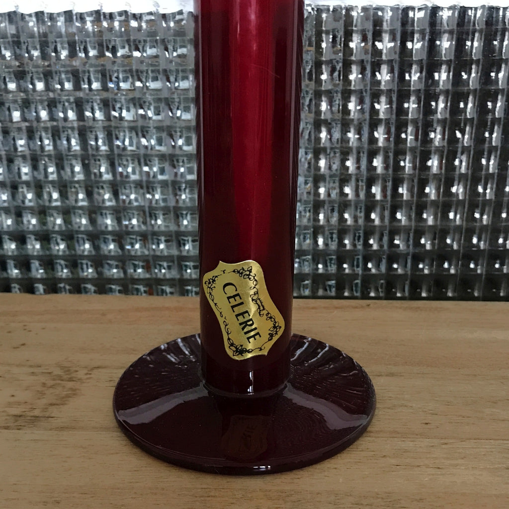 Soliflore droit en verre moulé rouge bordeaux de marque Celerie par Hello Broc brocante en ligne
