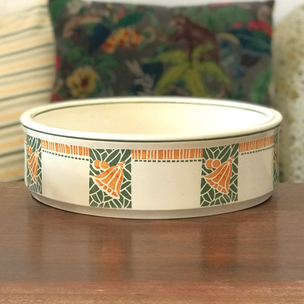 Vasque en faïence de Longwy décor Art Déco jaune et vert par Hello Broc brocante en ligne