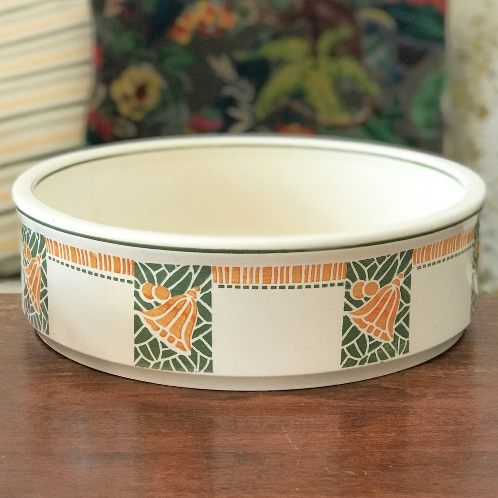 Vasque en faïence de Longwy décor Art Déco jaune et vert par Hello Broc brocante en ligne