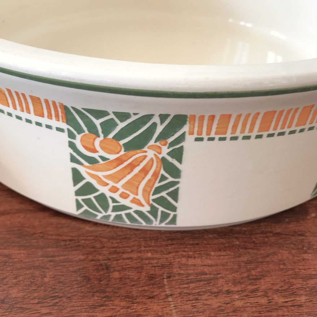 Vasque en faïence de Longwy décor Art Déco jaune et vert par Hello Broc brocante en ligne