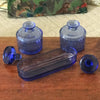 Ensemble garniture de toilette en verre moulé bleu par Hello Broc brocante en ligne