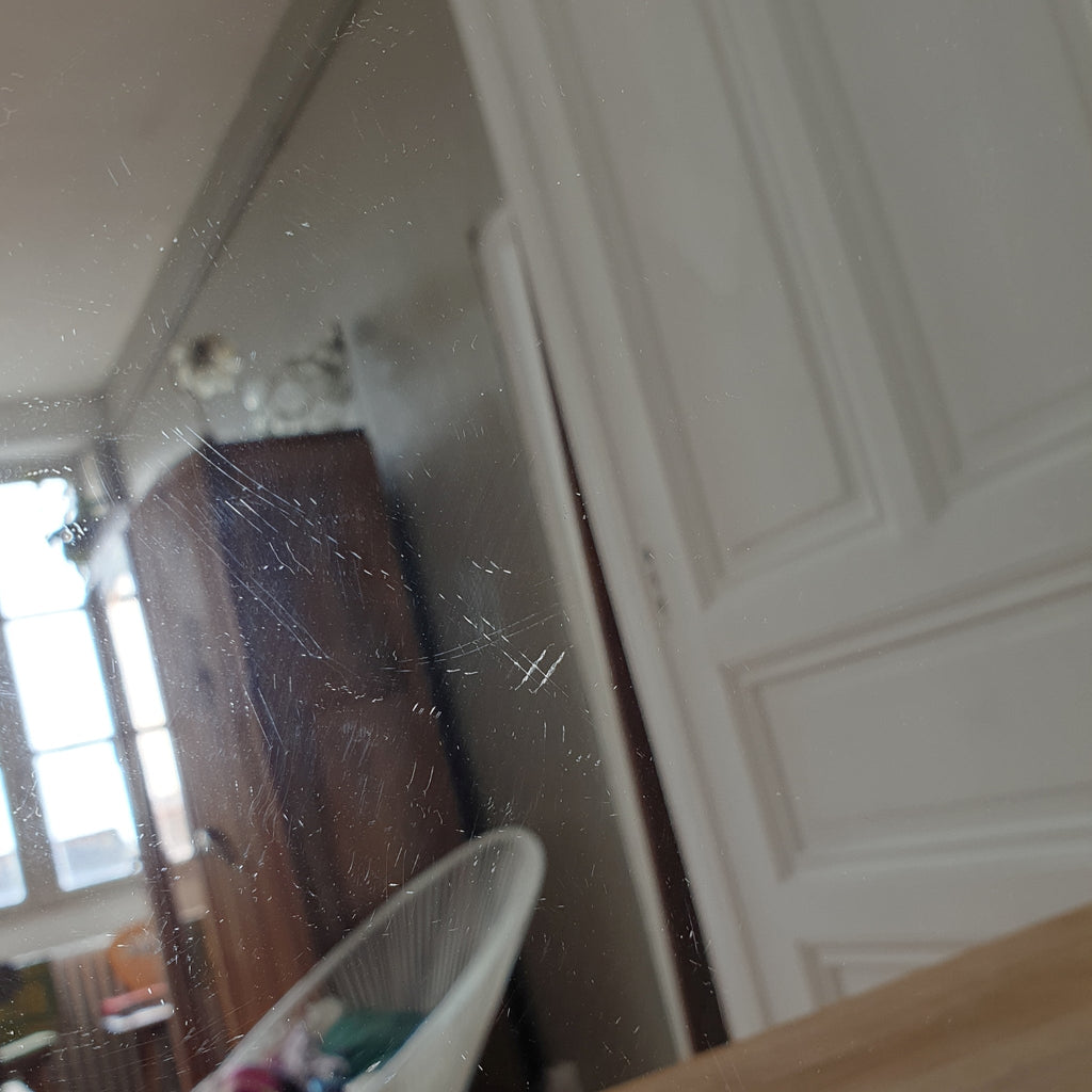 Plateau miroir vintage de forme octogonale bord biseauté par Hello Broc brocante en ligne
