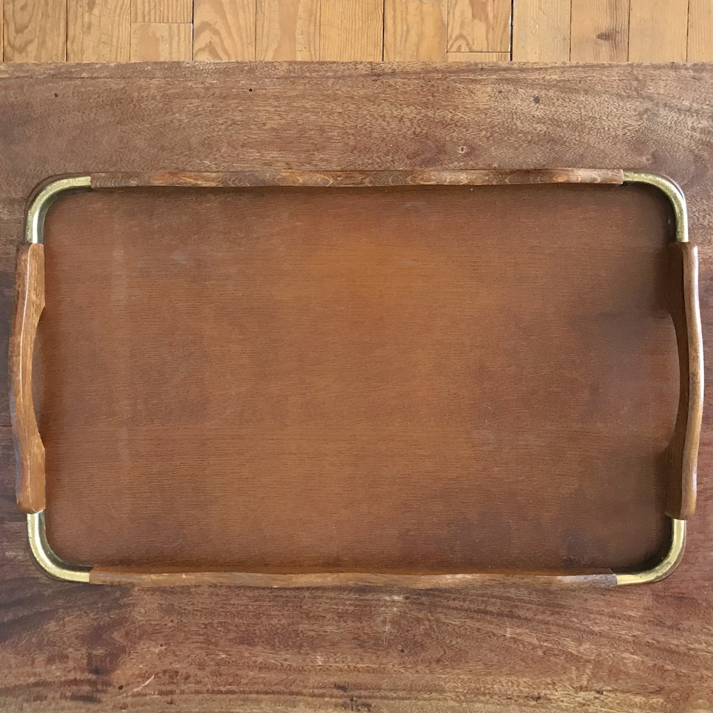 Plateau rectangulaire vintage en bois années 70 / 80 dimensions 61 x 38 cm par Hello Broc brocante en ligne