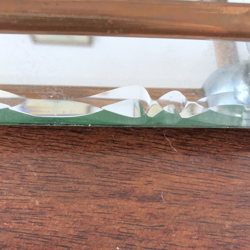Grand plateau miroir biseauté rebords en cuivre et métal chromé Circa 1940 longueur 42 cm et largeur 30 cm par Hello Broc brocante en ligne