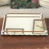 Grand plateau miroir biseauté rebords en cuivre et métal chromé Circa 1940 longueur 42 cm et largeur 30 cm par Hello Broc brocante en ligne