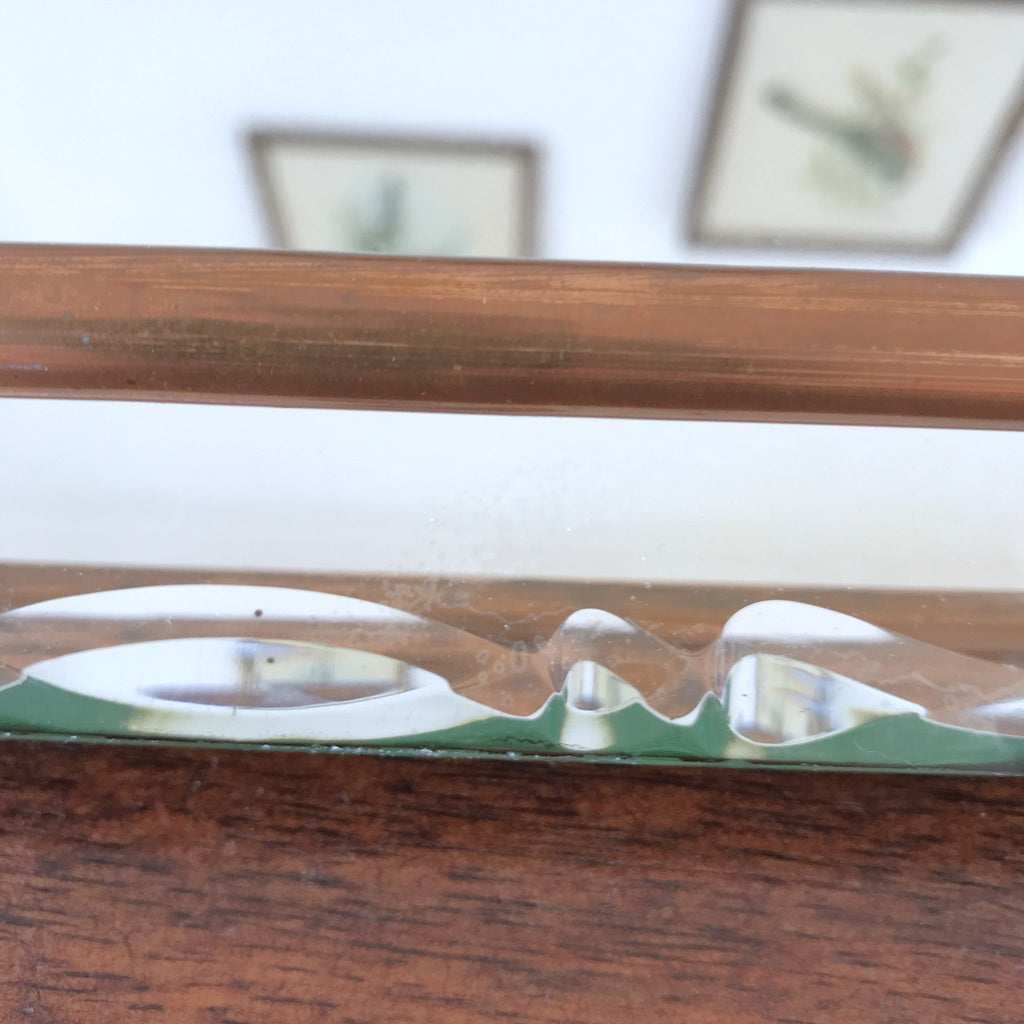 Grand plateau miroir biseauté rebords en cuivre et métal chromé Circa 1940 longueur 42 cm et largeur 30 cm par Hello Broc brocante en ligne