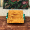 Dessous de plat ou présentoir carré en céramique jaune moutarde et vert de Vallauris A. Ferlay par Hello Broc brocante en ligne