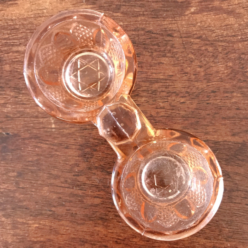 Saleron double vintage ou petit contenant à épices en verre moulé rose années 50 par Hello Broc brocante en ligne
