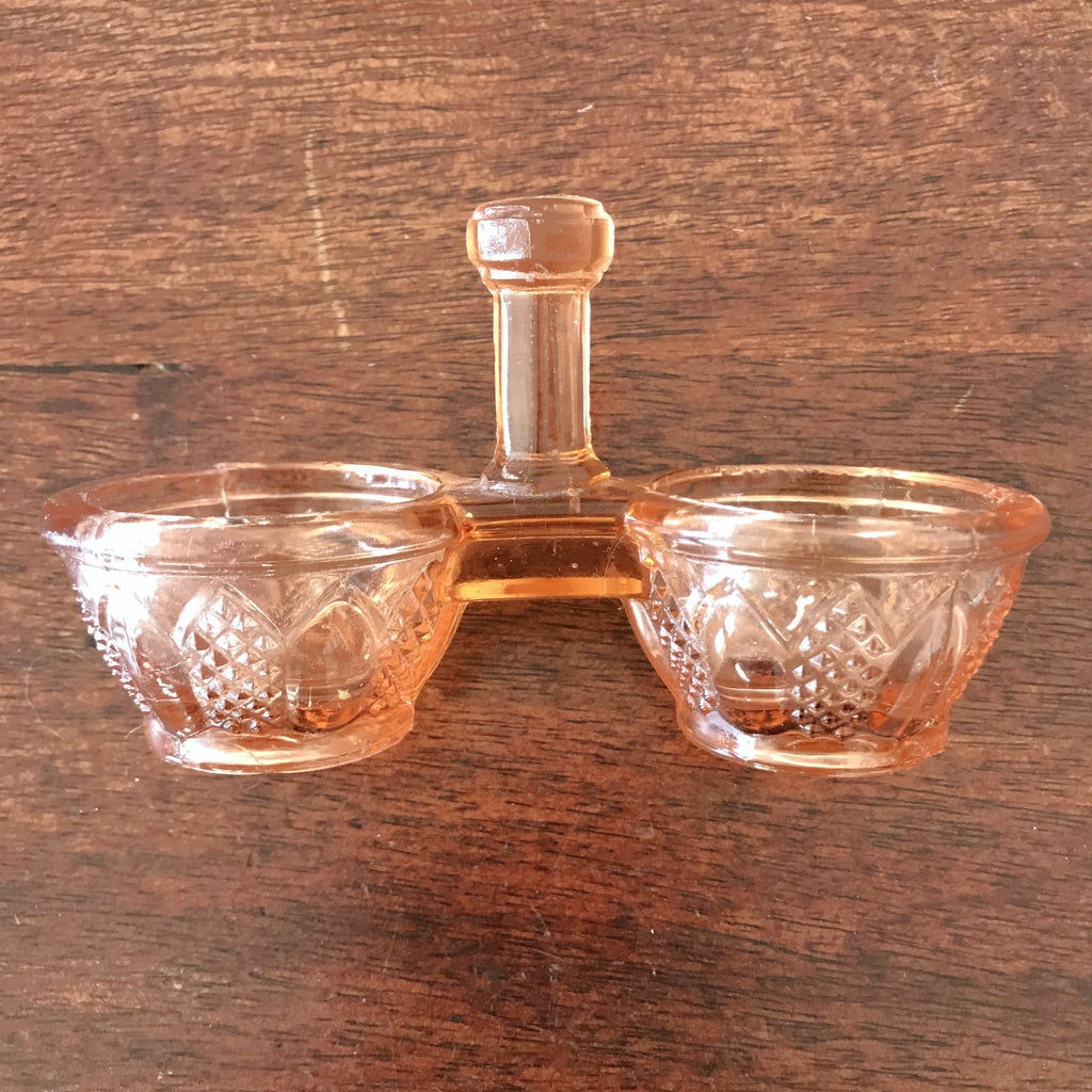 Saleron double vintage ou petit contenant à épices en verre moulé rose années 50 par Hello Broc brocante en ligne