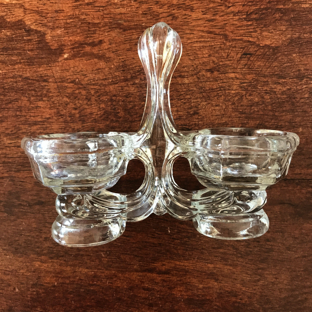 Salière et poivrière ou saleron double en cristal moulé années 50 60 par Hello Broc brocante en ligne