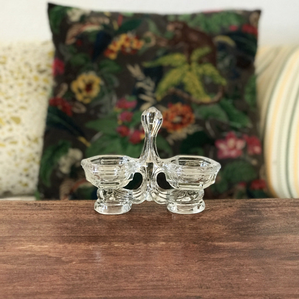 Salière et poivrière ou saleron double en cristal moulé années 50 60 par Hello Broc brocante en ligne