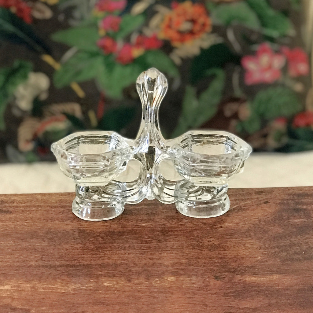 Salière et poivrière ou saleron double en cristal moulé années 50 60 par Hello Broc brocante en ligne