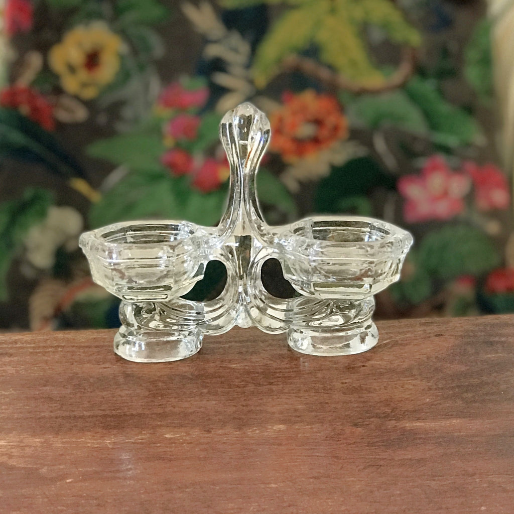 Salière et poivrière ou saleron double en cristal moulé années 50 60 par Hello Broc brocante en ligne
