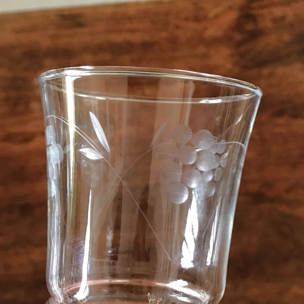 Paire de verres à eau en verre gravé grappes contenance 16 cl par Hello Broc brocante en ligne