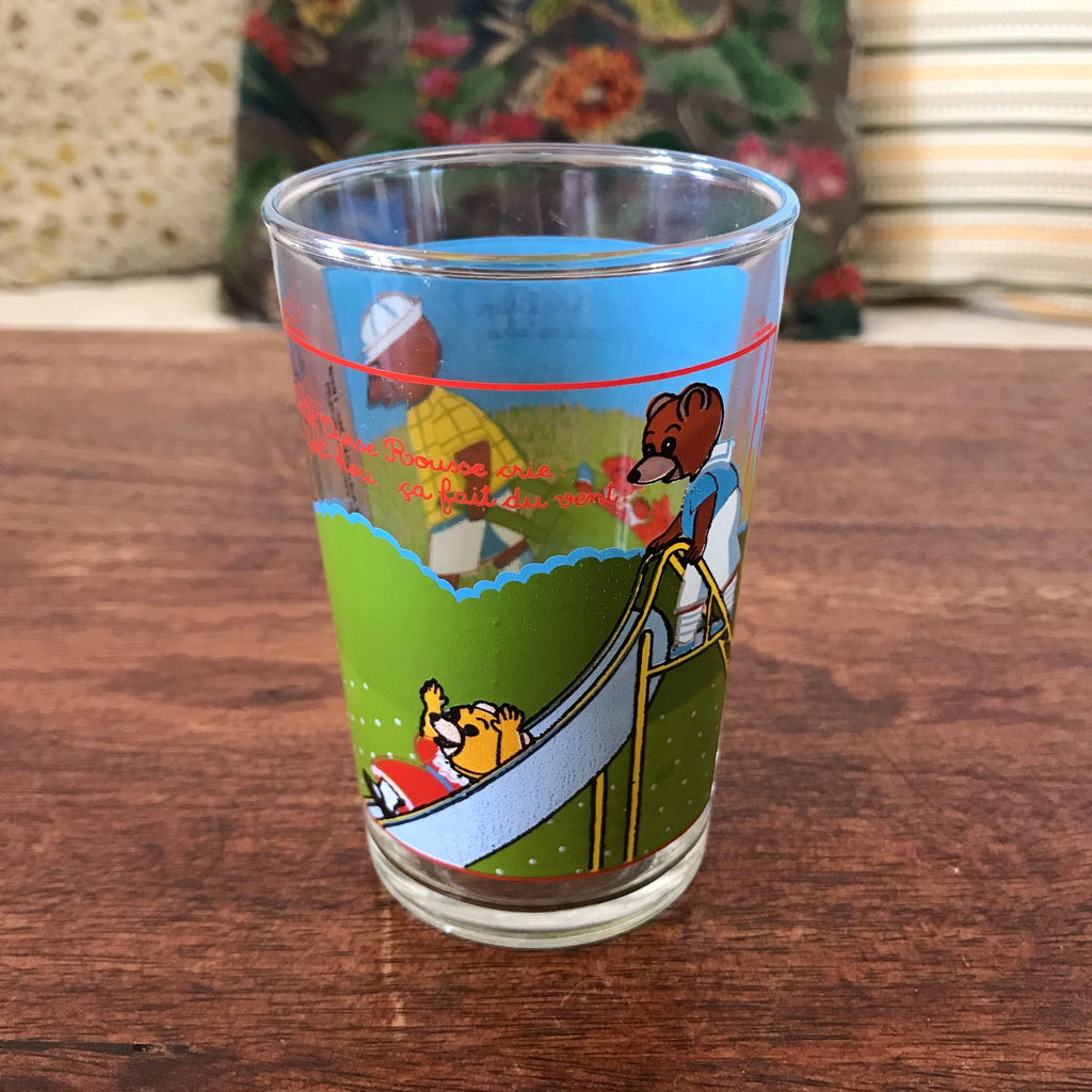 Lot de 6 verres illustrés à moutarde Amora vintage pour enfant par Hello Broc brocante en ligne