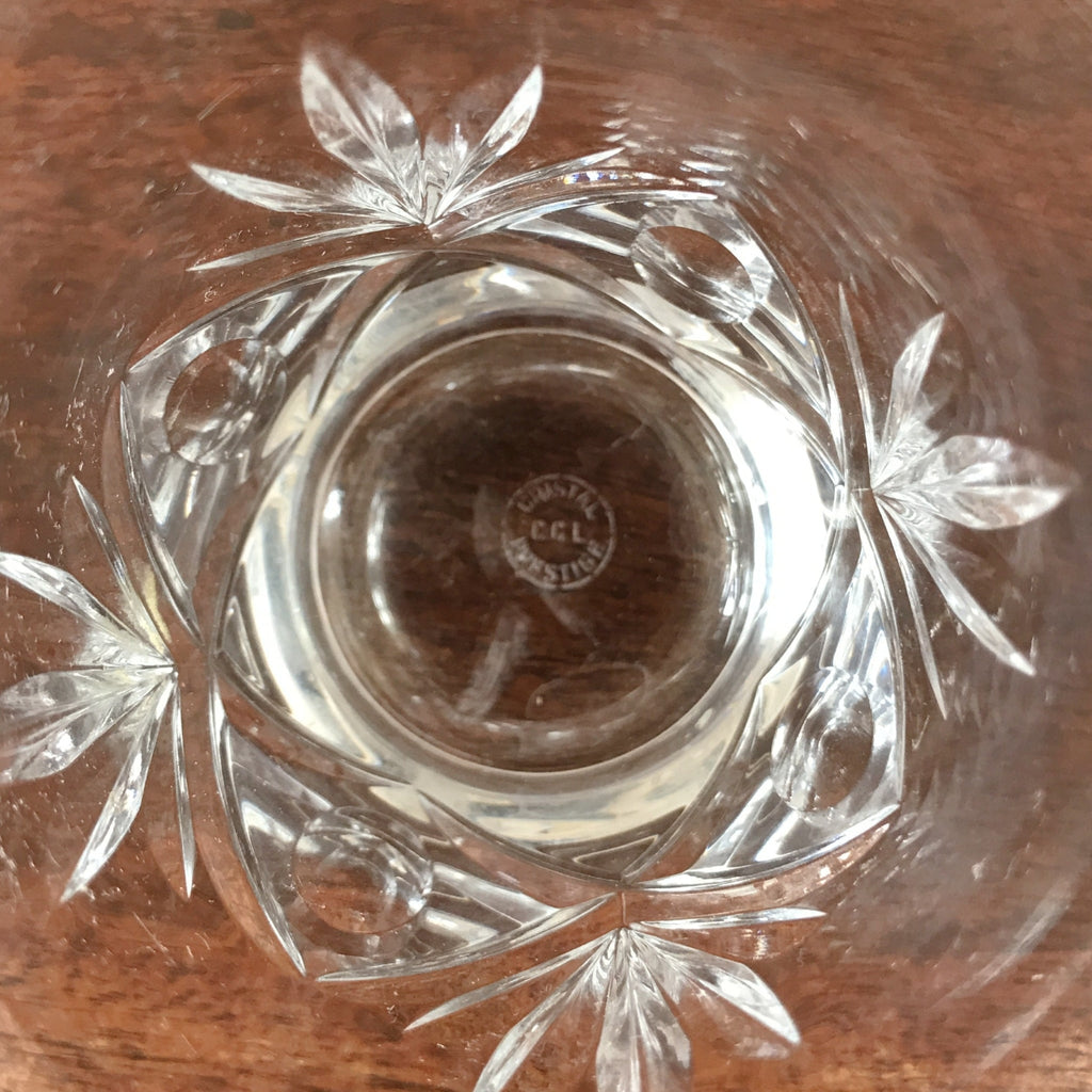 Paire de verres vintage hauts à orangeade, whisky en cristal taillé - high ball gravés C.C.L. pour Compagnie Cristallière de Lorraine par Hello Broc brocante en ligne