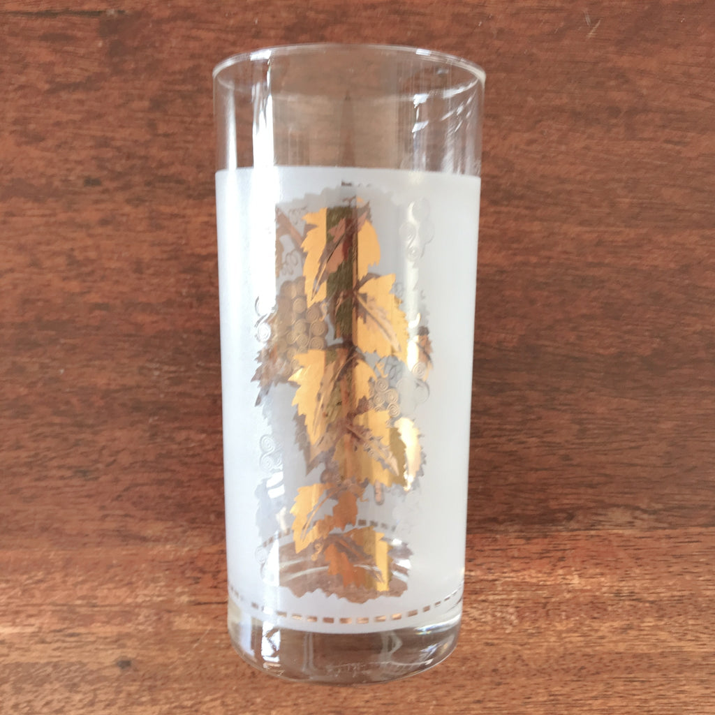 Lot de 6 verres vintage droits à orangeade long drink décor feuilles de vigne imprimé blanc et doré contenance 25 cl par Hello Broc brocante en ligne
