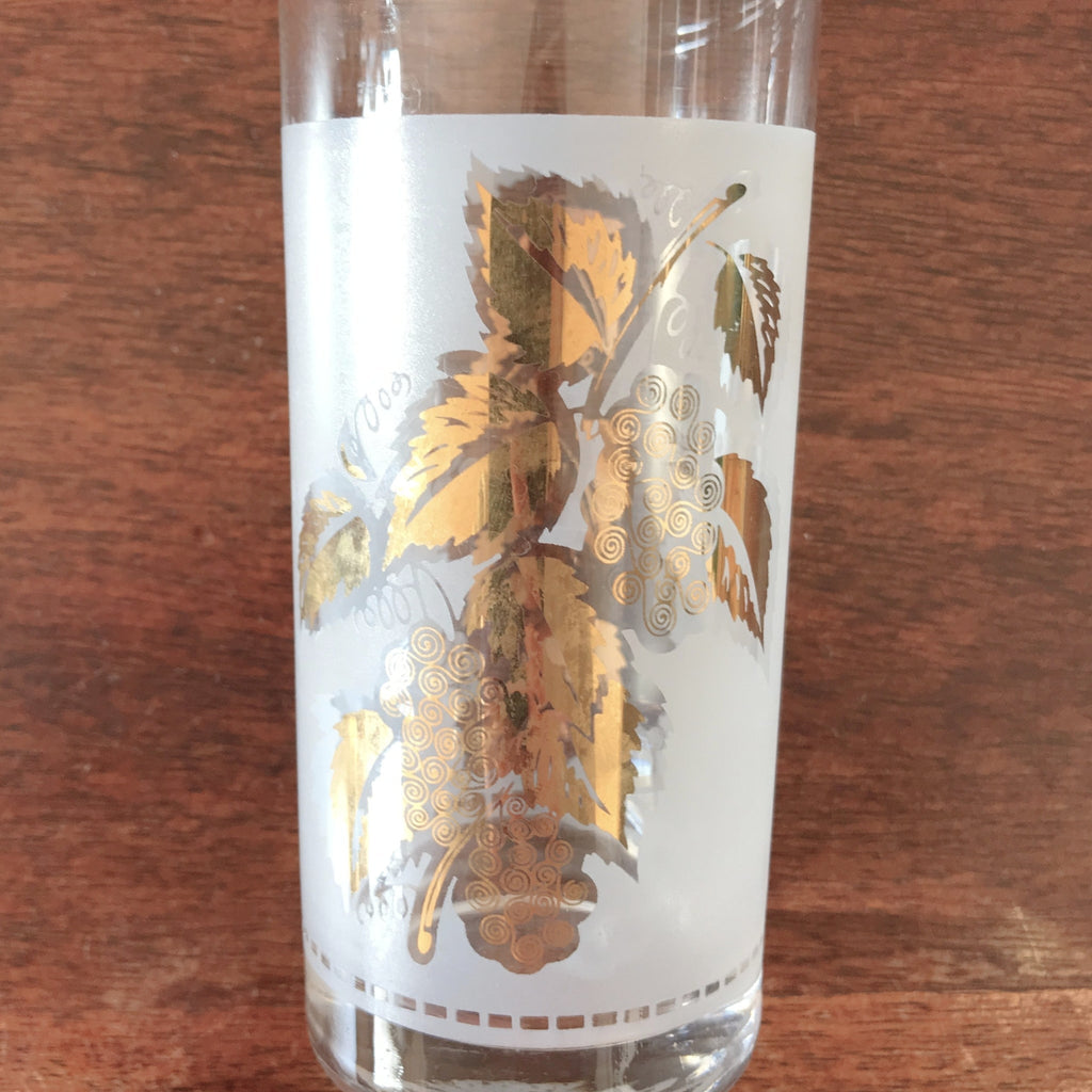 Lot de 6 verres vintage droits à orangeade long drink décor feuilles de vigne imprimé blanc et doré contenance 25 cl par Hello Broc brocante en ligne