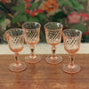 Ensemble de 4 verres à liqueur sur pied en verre moulé rose collection Rosaline par Luminarc Arcoroc par Hello Broc brocante en ligne