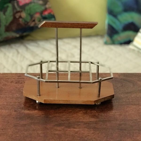 Petit présentoir ou porte verres à liqueur en bois et métal chromé Art Déco par Hello Broc brocante en ligne