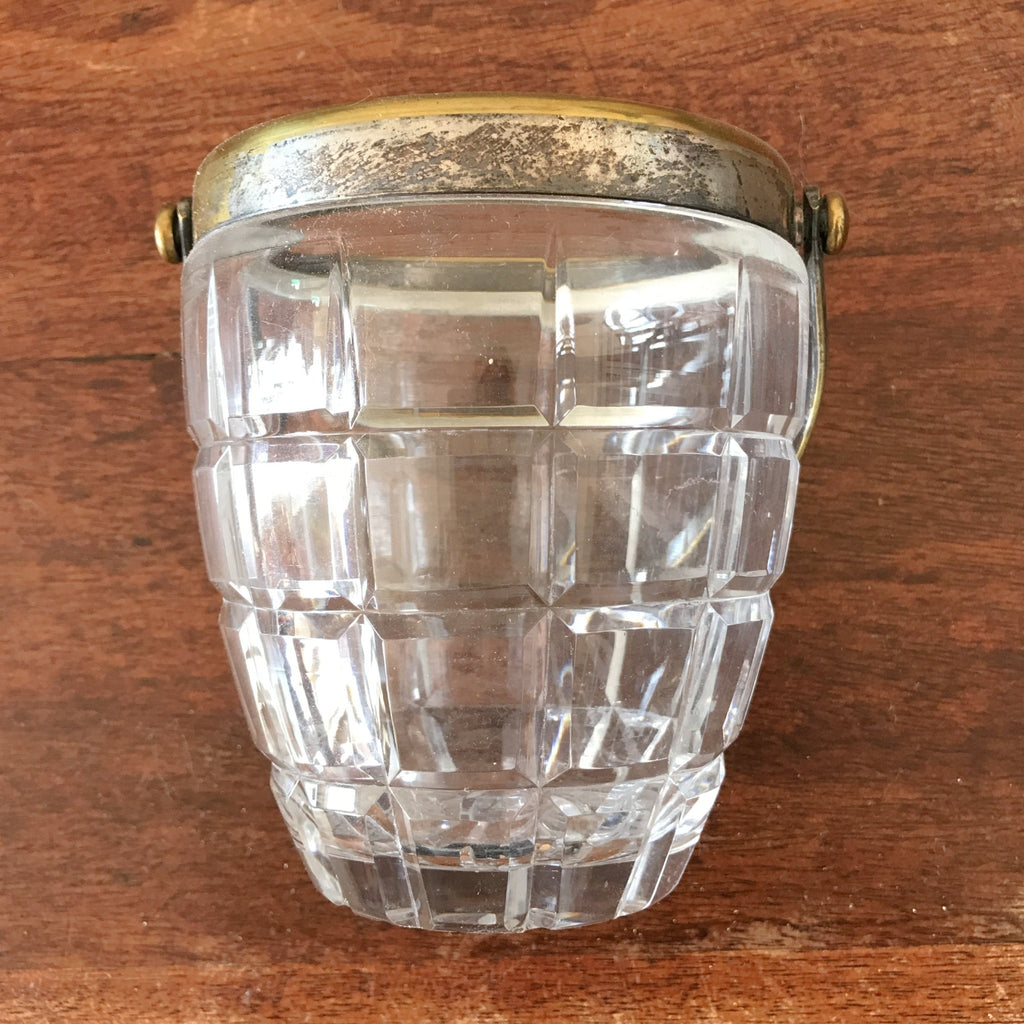 Petit seau vintage à glace ou glaçons en cristal taillé anse et rebord doré par Hello Broc brocante en ligne