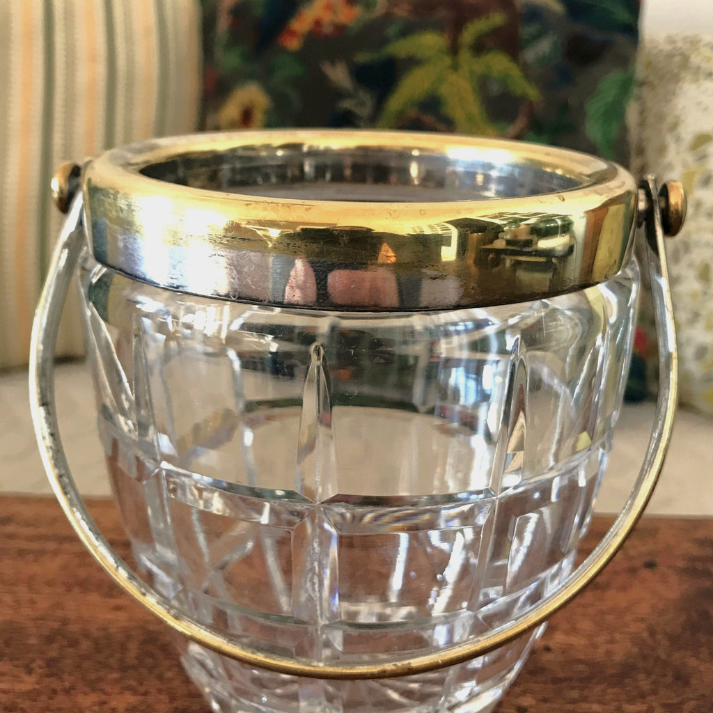 Petit seau vintage à glace ou glaçons en cristal taillé anse et rebord doré par Hello Broc brocante en ligne