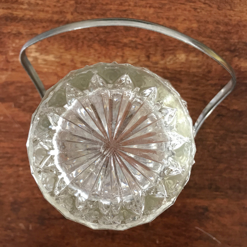 Seau à glace en verre moulé motifs pointe de diamant cerclage et pince à glaçon en inox années 50 / 60 par Hello Broc brocante en ligne