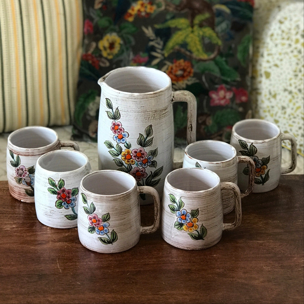 Service à orangeade ou citronnade  vintage en grès émaillé décor fleuri par Hello Broc brocante en ligne