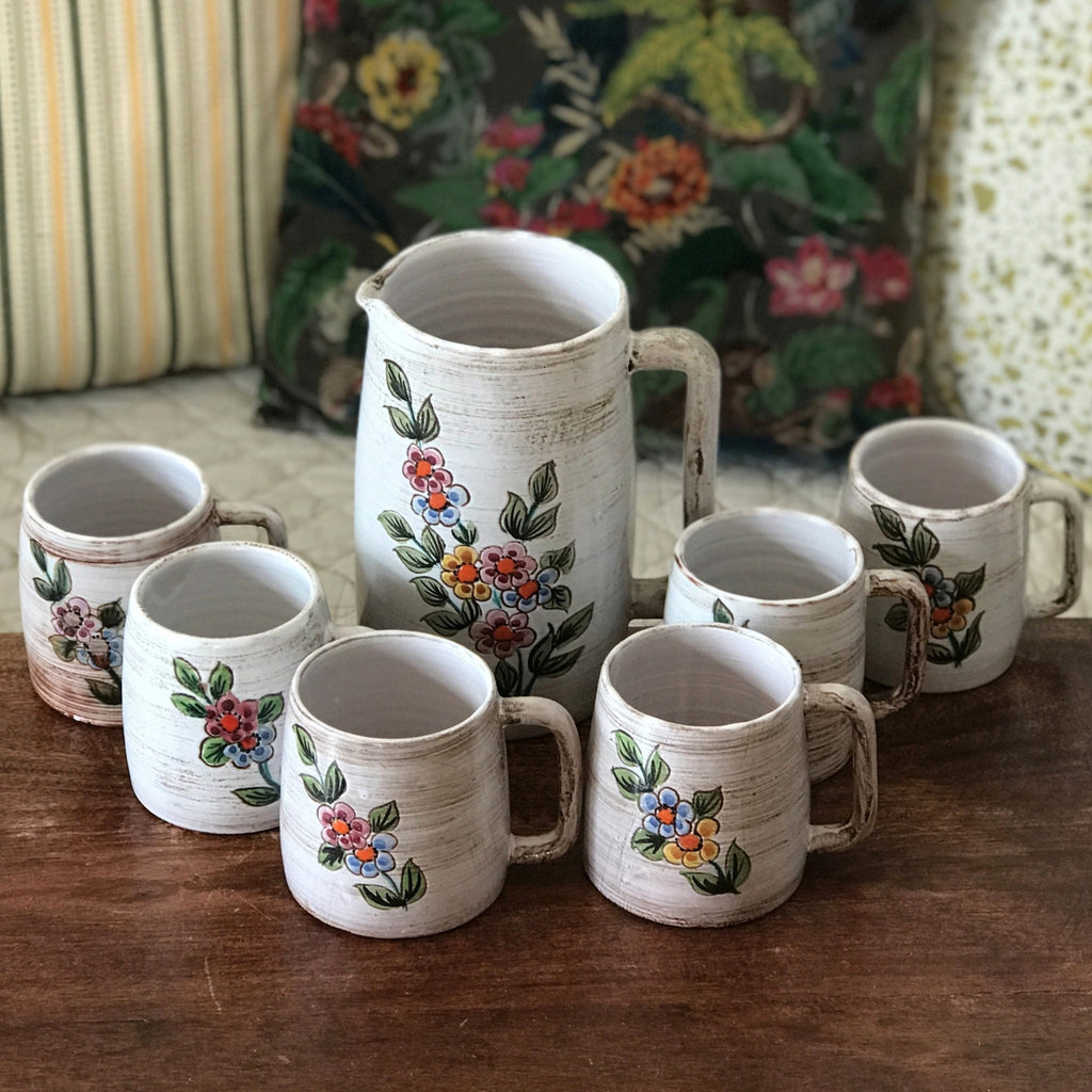 Service à orangeade ou citronnade  vintage en grès émaillé décor fleuri par Hello Broc brocante en ligne