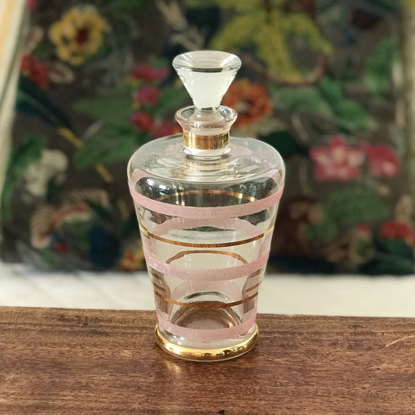 Carafon vintage années 50 décor stries granité rose et liserés dorés contenance de 0,4 litres par Hello Broc brocante en ligne