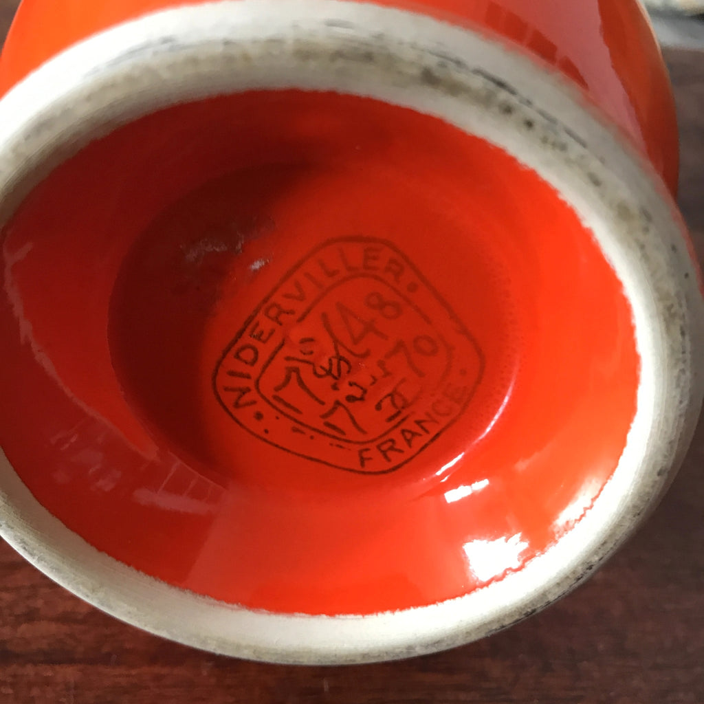Petite cruche ou grand pot à lait céramique orange Niderviller France par Hello Broc brocante en ligne