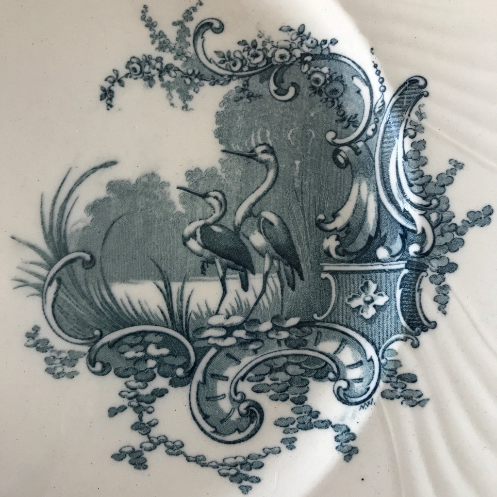 Lot de 6 assiettes plates en faïence de Lunéville K&G décor Rocaille Hérons par Hello Broc brocante en ligne