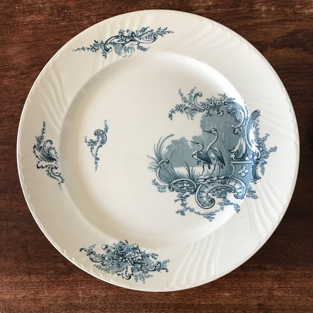 Lot de 6 assiettes plates en faïence de Lunéville K&G décor Rocaille Hérons par Hello Broc brocante en ligne