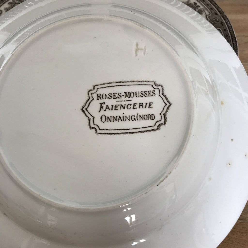 Lot de 4 assiettes creuses anciennes Faïencerie Onnaing Terre de Fer décor Roses - Mousses par Hello Broc brocante en ligne