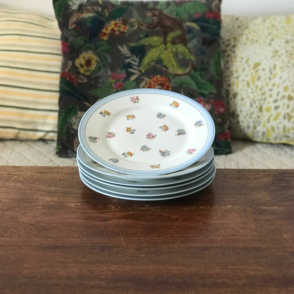 Lot de 6 assiettes porcelaine Limoges France Unique décor fleurs multicolores par Hello Broc brocante en ligne