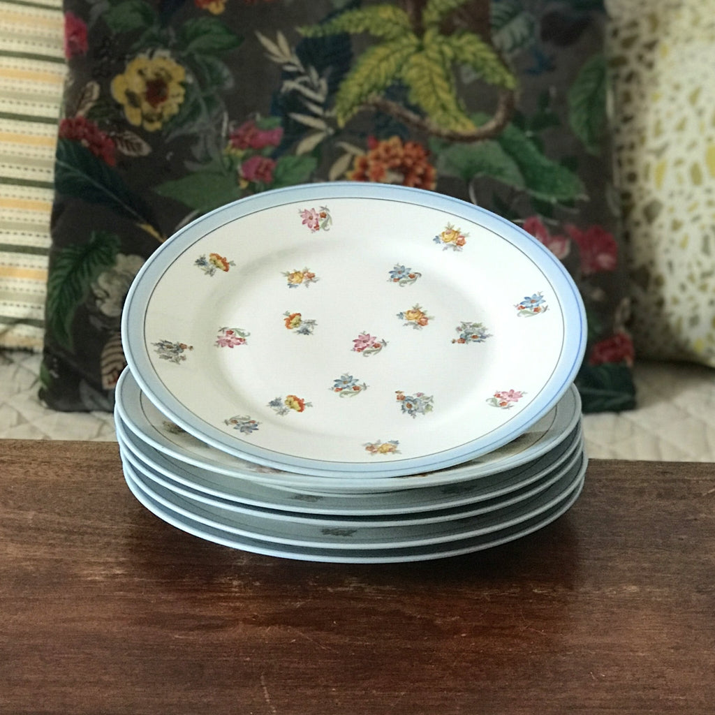 Lot de 6 assiettes porcelaine Limoges France Unique décor fleurs multicolores par Hello Broc brocante en ligne