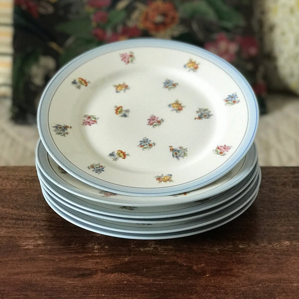 Lot de 6 assiettes porcelaine Limoges France Unique décor fleurs multicolores par Hello Broc brocante en ligne