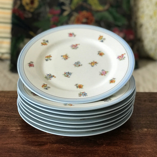 Lot de 8 assiettes porcelaine Limoges France Unique décor fleurs multicolore par Hello Broc brocante en ligne