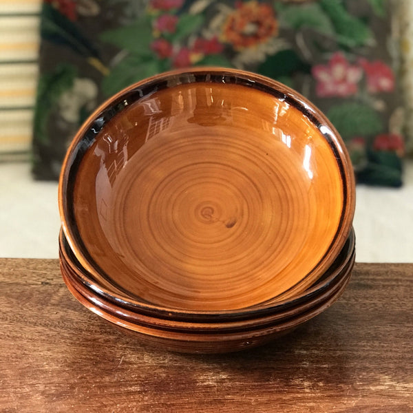 Lot de 4 assiettes à soupe marron vernissé Saint Clément par Hello Broc brocante en ligne